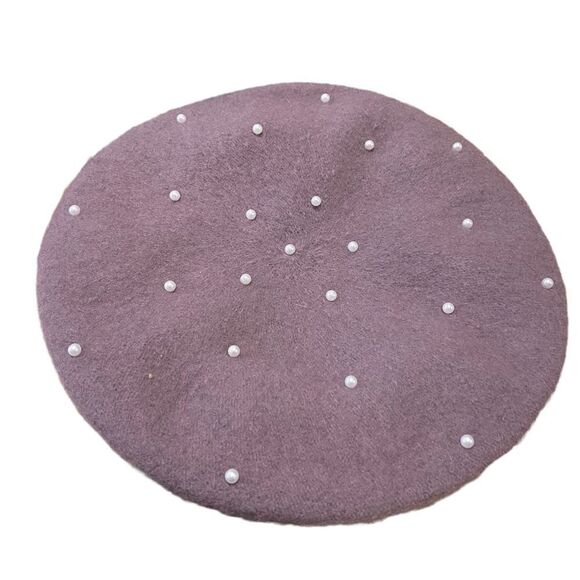 NWT INC International Concepts faux pearl mauve beret - Picture 5 of 10